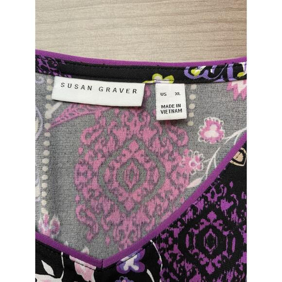 3 for $25-Susan Graver Batwing Sleeve Women's Top Size XL Black & Purple - Picture 4 of 9